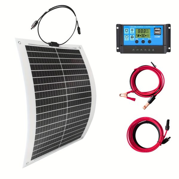 Smaraad Renewable 100W Flexible Solar Panel Kit with 30A Charge Controller, Solar Charging for Yacht, Boat, RV, Cabin - Single Crystal, High-Efficiency, Lightweight & Ultra-Thin Design, with Alligator Clip PV Connector Cables