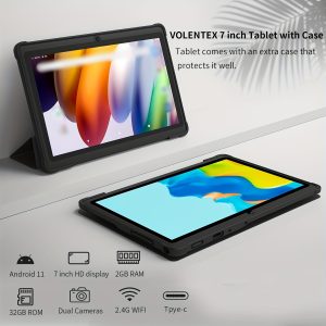 PRITOM 7-inch Android 13 Tablet with Protective Case, 4GB (2GB + 2GB Expanded) RAN 32GB ROM with Quad-Core Processor, Support for Memory Cards 1TB Expansion, HD IPS Display, Dual Cameras, Dual WiFi (2.4G + 5G), Tablet with Protective Case, New Tablet 2025