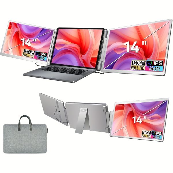 Laptop Screen Extender, 35.56cm1200p FHD IPS Ultra-Thin Dual/Triple Portable Monitor Display, USB-A/Type-C Plug-Play Extra Monitor for Windows, Chrome, Mac and Switch(Can't use Mac Air M1-M2-M3 core