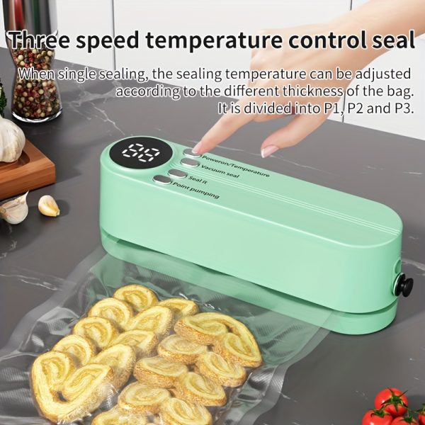 Multi-Functional Vacuum Sealer with Quick Pump - USB Rechargeable, 1200mAh Lithium Battery, One-Click Operation for Rapid Sealing of Snacks, Meat, Fruits & Vegetables, Space-Saving Food Preservation Device, Vegetable Saver|OneClick Operation|Sleek Design