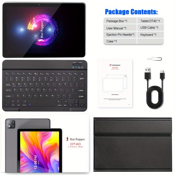 DT40 Tablet with MediaTek8183 8-Core, 6GB RAM, 128GB ROM, 1TB Expandable Storage, Fully Laminated Display, Keyboard, Android 12, 7000mAh Battery, Wi-Fi, 8MP+13MP Cameras, Type-C Port