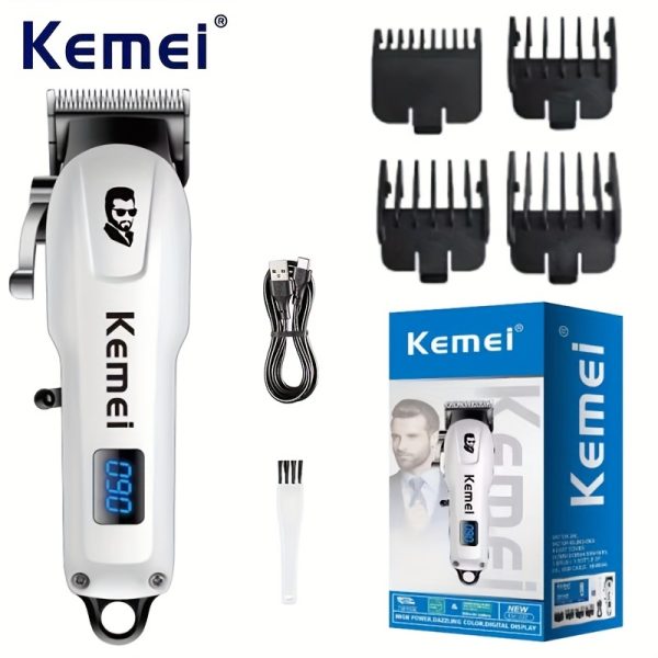 Kemei KM-232min Professional Cordless Hair Trimmer for Men, USB Rechargeable LCD Barber Clipper with Adjustable Temperature Settings, Precise Trimming and Styling, Lithium Battery Included