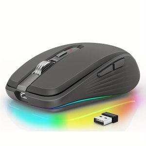 Ergonomic Rechargeable Wireless Mouse with RGB Lighting, USB-C Charging, Dual-Mode, Wireless, Suitable for PCs, Laptops, and Desktops, Mouse