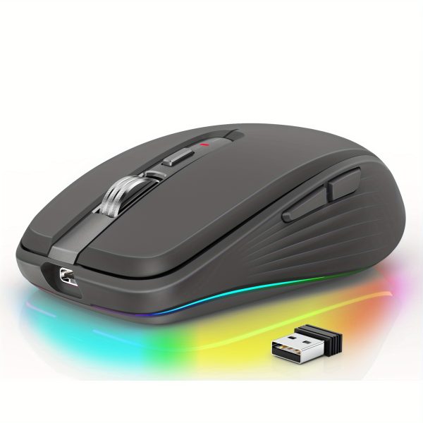 Ergonomic Rechargeable Wireless Mouse with RGB Lighting, USB-C Charging, Dual-Mode, Wireless, Suitable for PCs, Laptops, and Desktops, Mouse