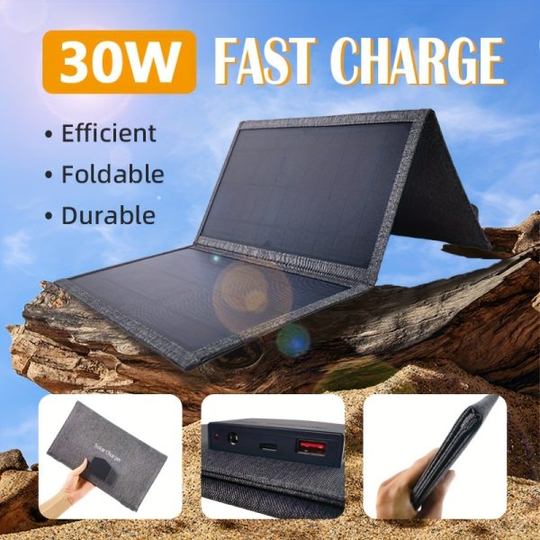 30W Ultra-Fast Charging Solar Panel - Compact & Portable, USB Powered, Ideal for Outdoor Camping, Compatible with Phones, Laptops, Power Banks, Cars, Boats, Super Fast Charging, Portable Solar Battery Charging Power