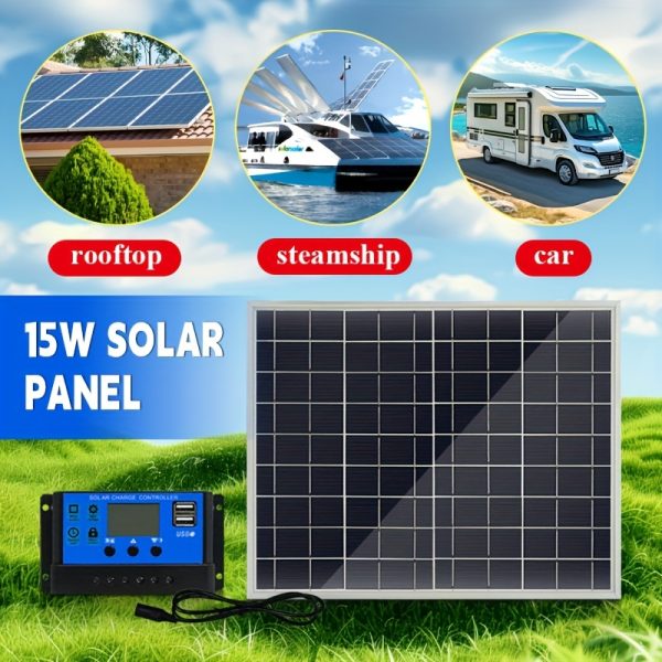 1pc Monocrystalline Silicon Solar Panel Kit, DC Output 18V, Compatible with 60A/80A/100A Controllers, 12V/18V/24V Output, Dual USB, for Yard, Camping, Outdoor Power, Mobile Car Charging - Removable Photovoltaic Module, Solar Charging, No Battery Included
