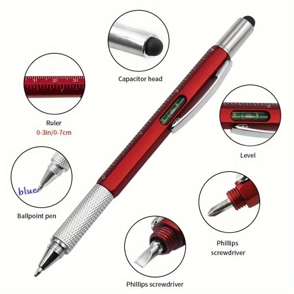 7in 1 Stylus Screwdriver Set Multi-function Ballpoint Pen with Modern Handheld Tool Measure Technical Ruler Screwdriver Touch Screen Stylus Spirit Level for Computer Repair Tools Phone Repair Student Gift