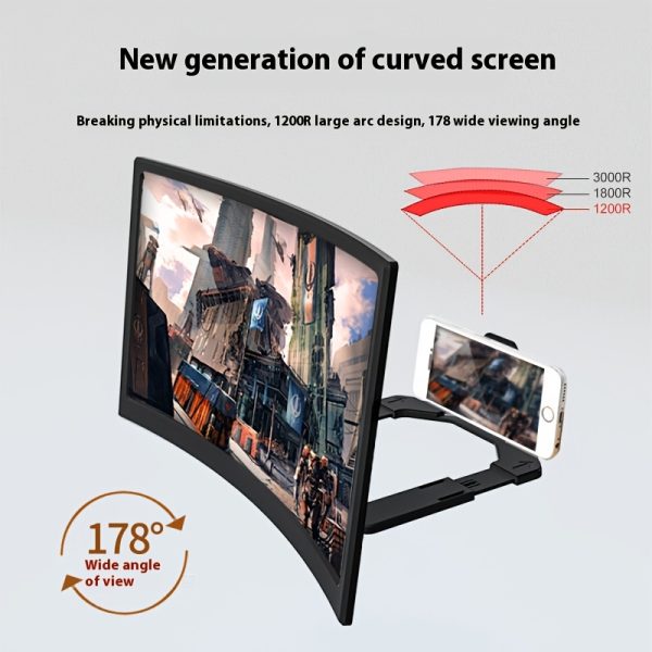 Curved Screen Phone Holder, Adjustable Viewing Angle, 1200R Large Arc Design, 178° Wide View, 3000R 1800R High Definition Screen Magnifier, Anti-Radiation Mobile Screen Amplifier, Ideal Gift for Holidays