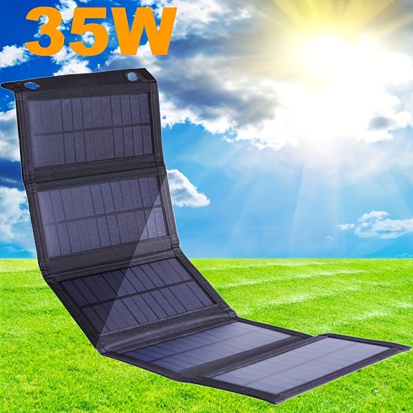 1pc Portable 35W Foldable Solar Panel Charger, USB Solar Board for Phone Battery & Tablet, Outdoor Camping Home Use, Non-Removable Photovoltaic Power Supply