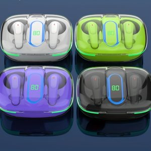 TWS Wireless Earbuds with LED Display, Touch Control, Semi-Open-Back In-Ear Headphones, Condenser Mic, USB-C Charging, 2.5W-5W, Non-Waterproof, for Gaming & Music, Compatible with iOS/Android, No Noise Control, Adult - Plastic Material