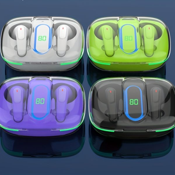 TWS Wireless Earbuds with LED Display, Touch Control, Semi-Open-Back In-Ear Headphones, Condenser Mic, USB-C Charging, 2.5W-5W, Non-Waterproof, for Gaming & Music, Compatible with iOS/Android, No Noise Control, Adult - Plastic Material