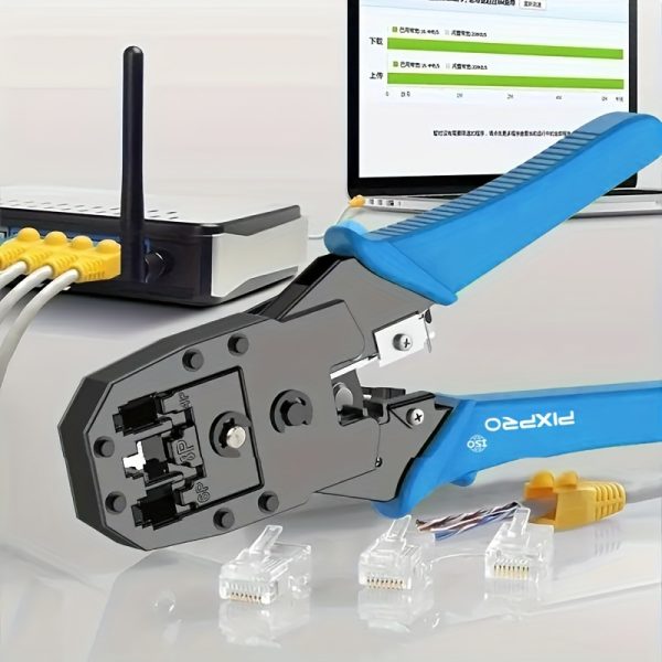 Professional Network Cable Crimper Pliers - Blue & Black Hexagonal Grip, Durable Iron Hand Tool for Ethernet, Telephone Cables & Wire Punching, Network Cable Tool | Professional Hand Tool | Precision Crimping, Cable Crimping Tool