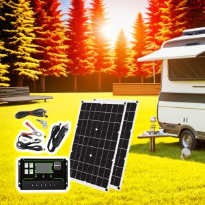 Sunant 2pcs of 40W Solar Panels, Equipped with a Solar Charger That Includes USB And DC Cables, Along with a 60A Solar Controller, Suitable for Charging Cars, Yachts, Rvs, And Mobile Phones.