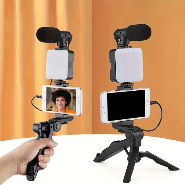 LED Live Light Stand KIT-01 Desktop Multifunctional Tripod Handheld/Portable w/Fill Light/Microphone/Cell Phone Clip Black