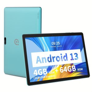 PRITOM 10.1-inch Android 13 Tablet, 4GB (2GB+2GB Expanded) RAM, 64GB ROM with Protective Leather Case, Supports 1TB ROM Expanded Memory, 6000MAh Battery, Quad-Core Processor, IPS Screen, Dual Camera, Tablet PC, New 2025, Dual Wi-Fi(2.4G+5G), New