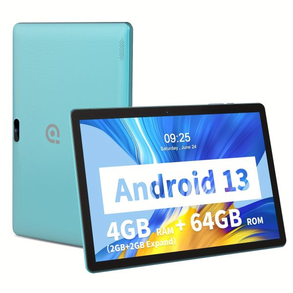PRITOM 10.1-inch Android 13 Tablet, 4GB (2GB+2GB Expanded) RAM, 64GB ROM with Protective Leather Case, Supports 1TB ROM Expanded Memory, 6000MAh Battery, Quad-Core Processor, IPS Screen, Dual Camera, Tablet PC, New 2025, Dual Wi-Fi(2.4G+5G), New
