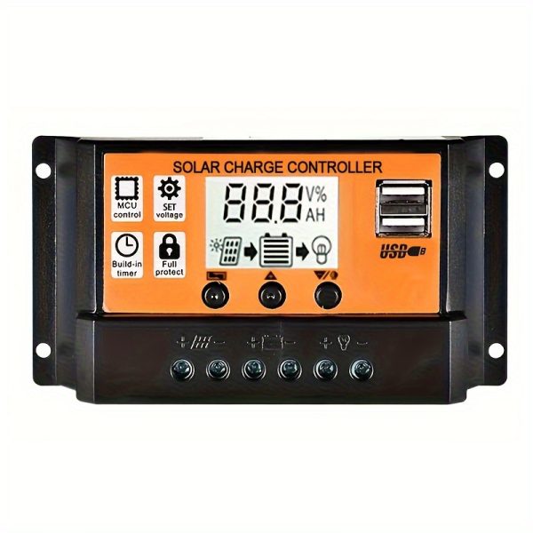 High-Efficiency 100A Solar Charge Controller with LCD Display - 12V/24V, Dual USB Ports, Battery Protection Regulator for Outdoor Power Generation