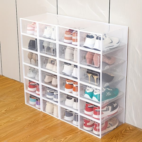 1pc Classic Style Transparent Window Shoe Cabinet with Drawers, Foldable Plastic Flip-Top Shoe Box for Home Organization, Baskets, Boxes, and Containers, Shoe Storage Organizer