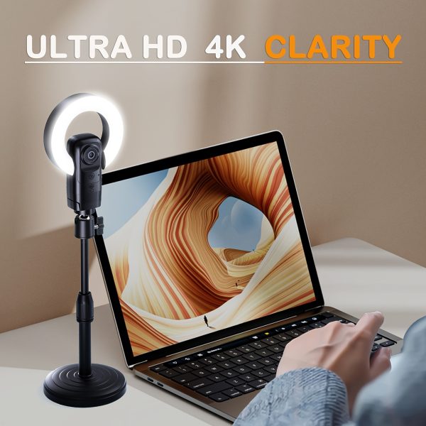 EXHQDR 4K Ultra HD Live Streaming Webcam with Fast AI Autofocus, Adjustable Beauty Lighting, Built-in Omnidirectional Microphone, 7cm Macro Imaging, USB Plug & Play, Adjustable Stand – Perfect for Video Conferencing, Gaming, and Online Broadcasts, Webcam for Pc