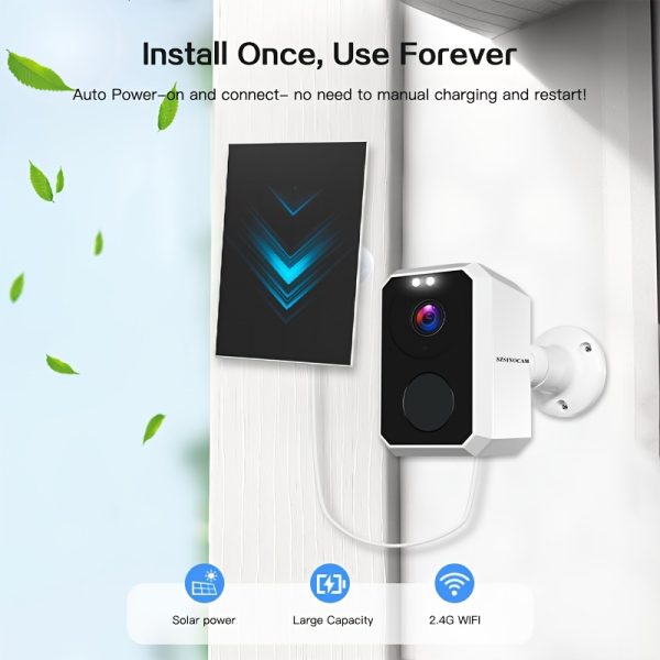SZSINOCAM Solar-Powered Wireless Security Camera - 2K HD, AI Motion Detection, Color Night Vision, Spotlight, 2-Way Audio, Battery/USB Powered, No Monthly Fees