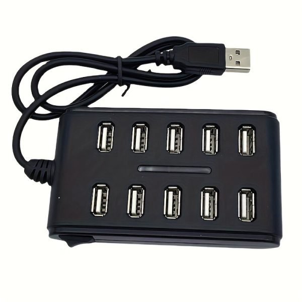 10-Port USB Hub, Compact High-Speed Dual Row Layout, Energy-Efficient On/Off Switch, Durable ABS Material, USB Powered, 36V Max Voltage, for Home & Office Use