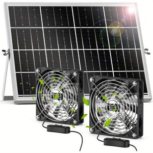 1pc Solar-Powered Cooling Fan with 2 Fans, 3.96meter Open/Close Switch Cable, Outdoor Solar Fan for Sheds, Chicken Coops, Greenhouses, with Installation Kit