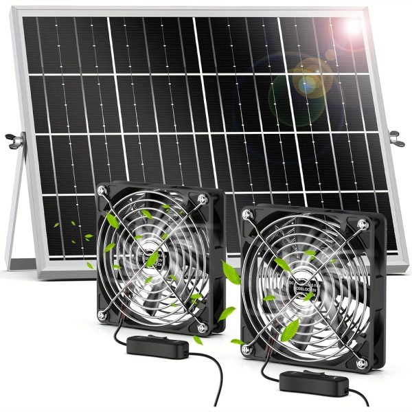 1pc Solar-Powered Cooling Fan with 2 Fans, 3.96meter Open/Close Switch Cable, Outdoor Solar Fan for Sheds, Chicken Coops, Greenhouses, with Installation Kit