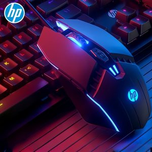 1pc HP Wired Gaming Mouse with Macro Programming, USB Optical Mouse with 4 DPI Adjustment, 7-Color Breathing Light, Ergonomic Design for Notebook and Desktop Computers, Windows 10 Compatible, Plastic Material with Glitter Embellishment, Ambidextrous Hand Orientation, No Battery Required