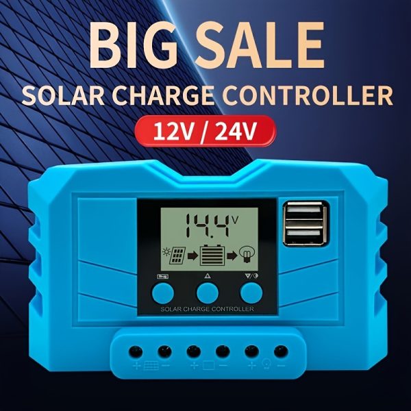 [1pc Solar Charger Controller] 1pc SolarMaster Solar Charger Controller, 10A/20A/30A/40A/50A/60A/80A/100A, Dual USB LCD Display, 12V/24V Automatic Battery Regulator for Solar Panel Charging, Lightweight 5.82 oz with Adjustable Button Plastic Housing, AC Power Hardwired, Voltage Range 50V Below, Battery Not Included