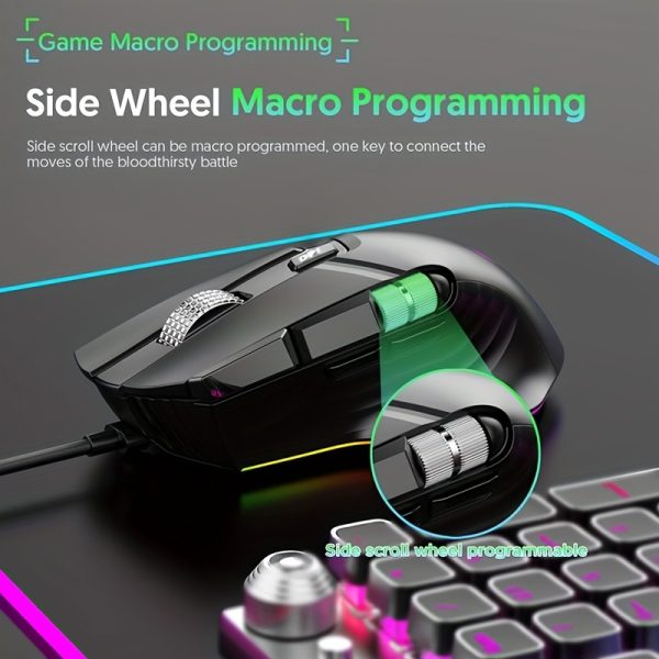 JOMAA X13 Ergonomic Wired Gaming Mouse, 10 Programmable Buttons Dual Scroll Wheels, High-Precision Optical Sensor, RGB Lighting, ESports-Optimized, Right-Hand Orientation, Plastic Material - No Battery Required