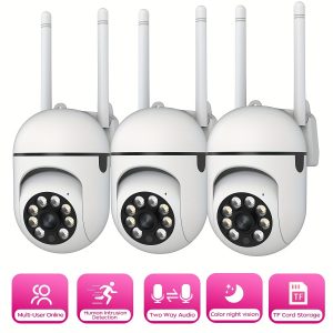 4K PTZ Security Camera Outdoor Wireless, 360° Rotating WiFi Cam with Color Night Vision, Easy Installation, Alarm, 2-Way Audio, SD/Cloud Storage, Round Plastic, USB Powered, ≤36V, Laptop Compatible