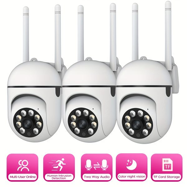4K PTZ Security Camera Outdoor Wireless, 360° Rotating WiFi Cam with Color Night Vision, Easy Installation, Alarm, 2-Way Audio, SD/Cloud Storage, Round Plastic, USB Powered, ≤36V, Laptop Compatible