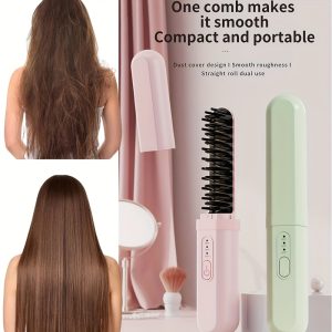 Wireless Charging Hair Straightening Brush - USB Rechargeable 2200mAh Lithium Battery, Anti-Scald, Wet/Dry Use, Negative Ion, Portable for Home, Travel, Outdoor - Ideal Gift