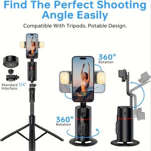 1pc AI Smart Follow Shooting Gimbal, Dual Light Mobile Phone Camera Stand, 360° Face Recognition, Panoramic Live Selfie, Remote Control, ABS Material - Ideal Gift and Surprise