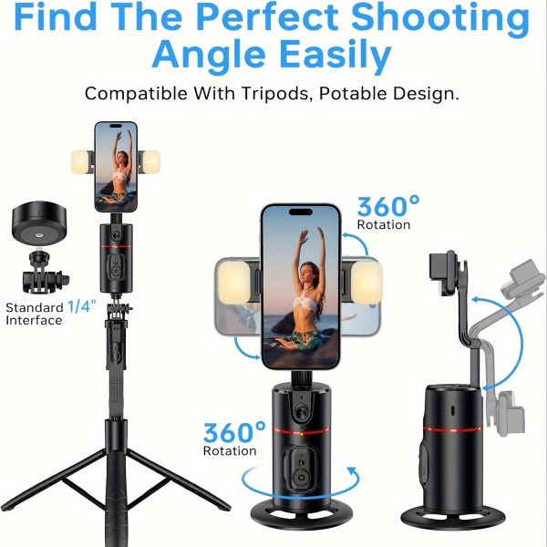 1pc AI Smart Follow Shooting Gimbal, Dual Light Mobile Phone Camera Stand, 360° Face Recognition, Panoramic Live Selfie, Remote Control, ABS Material - Ideal Gift and Surprise