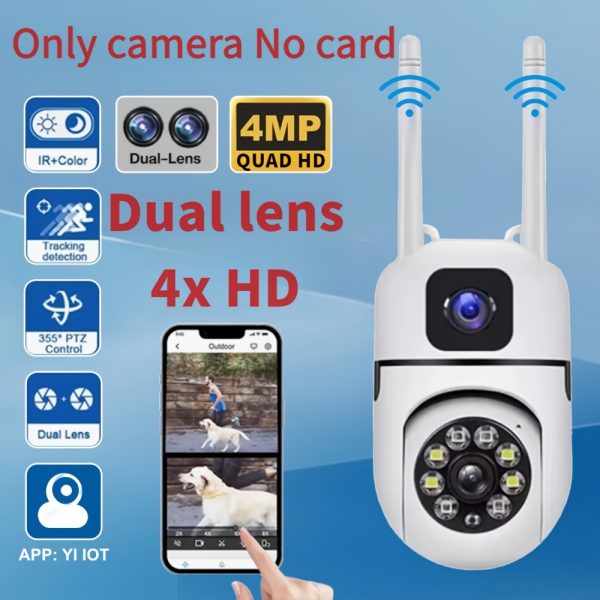 Dual Lens 4MP Quad HD Wireless Security Monitoring Camera, Indoor Closed-Circuit TV Monitoring Camera, Dual Lens 4MP Full HD, Automatic Tracking of Human Body Prompts, Two-Way Audio, Night Vision Full-Color, Smart Home Monitoring Security Camera, Youngsters Monitor, 2.4GHz WiFi Indoor and Outdoor Monitoring Camera - Supports SD/Cloud Storage, Supports Mobile App to Control Lens Rotation