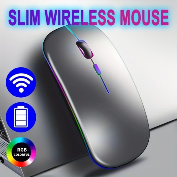 Slim Wireless Ergonomic Mouse with RGB Backlight - USB Rechargeable, Wireless-Compatible for PC, Laptop, for iPad - Honeycomb Design, 500mAh Battery, Windows 10 Support - Ideal Gamer Gift, Wireless Mouse for Laptop