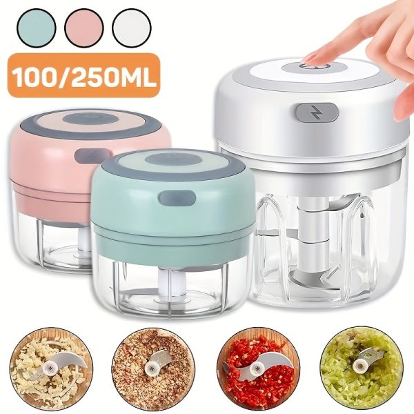 Electric Mini Food Chopper, 100/250ml Capacity, Portable USB Rechargeable Garlic Cutter, Compact Vegetable Processor, Fruit & Meat Grinder, Kitchen Gadget For Chopping Onion, Chili, Celery, Ginger