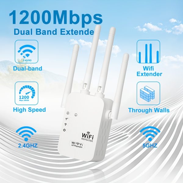 High-Power WiFi Repeater with 4 Antennas - Signal Booster for Enhanced WiFi Coverage, USB-Powered, Strong Pentagonal Design for Multiple Rooms & Spaces, Wifi Extender