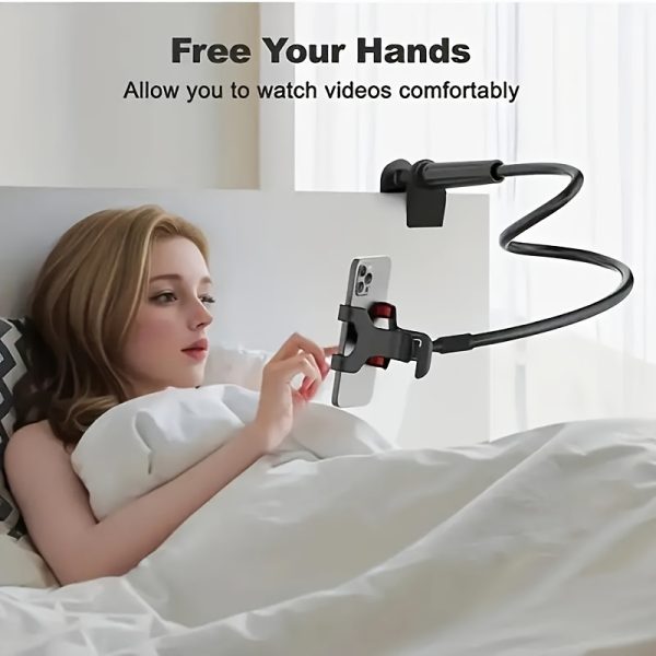 1pc Adjustable 360° Rotating Gooseneck Phone Stand - Flexible Long Arm Clamp for Bed & Desk, Smartphone Holder up to 13.97cm, Waterproof PVC, Easy One-Hand Installation, Phone Holder for Desk