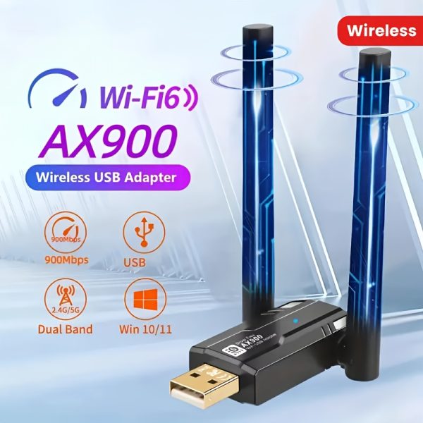 [900Mbps WiFi 6 Card Adapter] AX900 WiFi 6 Card, USB Network Adapter, Dual Band 2.4G & 5G USB WiFi Adapter, 802.11ax 900Mbps Wireless Adapter Support Mac Laptop Desktop PC Wireless Receiver for Laptop Desktop PC Windows WIN 7/WIN 8/Win 10/11 etc.