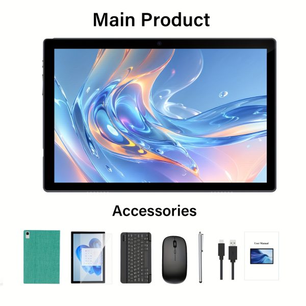 1pc QDDQ 25.65cm Android 14 Tablet with Dual Camera, LED Display, Wi-Fi, USB-C Charging, 8GB+64GB Expandable Storage, Includes Keyboard, Mouse, Stylus, Case - Rockchip CPU, Mali-G52 GPU, 2.4GHz RF, 1280x800 Resolution