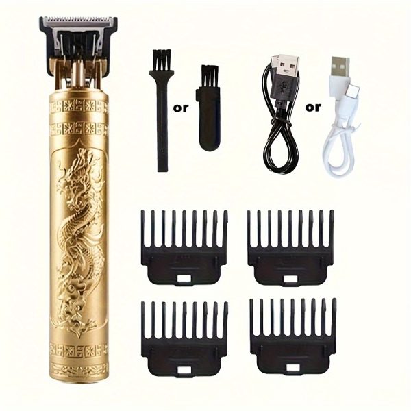 Men's Professional Hair Clipper Electric Cordless Hair Clipper Beard Trimmer, Barber Shop Shaving Hairdressing Beauty Tool, Equipped with Four Guide Combs and a Cleaning Brush