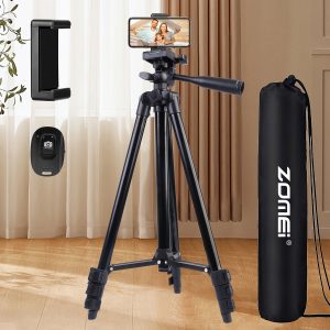 ZOMEI Wireless Mobile Tripod, Lightweight 127.0 cm Adjustable Travel Video Tripod, Aluminum Alloy, with Remote Control Shooting, Gimbal Head, Phone Stand and Clip, for Meeting Recording, Gift Live Streaming