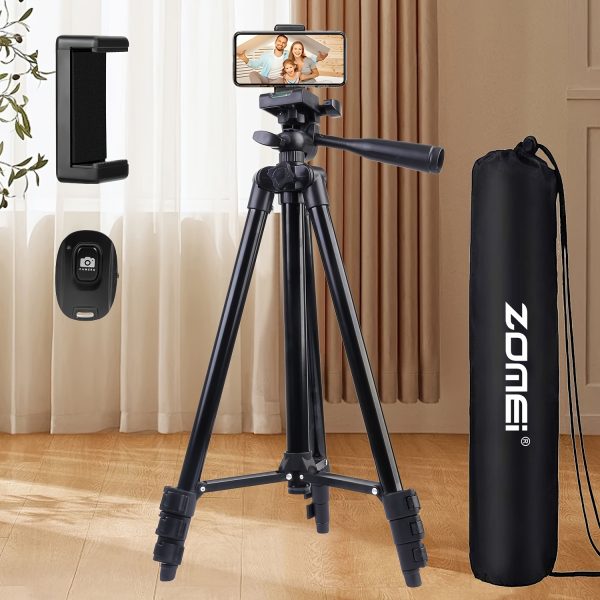 ZOMEI Wireless Mobile Tripod, Lightweight 127.0 cm Adjustable Travel Video Tripod, Aluminum Alloy, with Remote Control Shooting, Gimbal Head, Phone Stand and Clip, for Meeting Recording, Gift Live Streaming