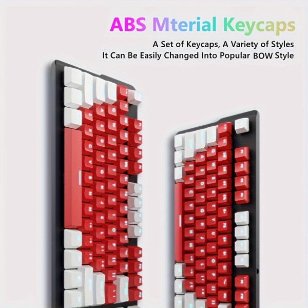 MINIMALIST ADVANCED KEYCAP KIT - MECHANICAL KEYBOARD TRANSLUCENT LAYER LETTER TRANSPARENT KEYCAP SET, FULL 104 KEY, SUITABLE for MOST 61/64/66/66/68/84/87/96/98/100/104/108 KEY MECHANICAL KEYBOARDS, GIFT for BOYS AND GIRLS - WHITE RED (ABS MATERIAL)