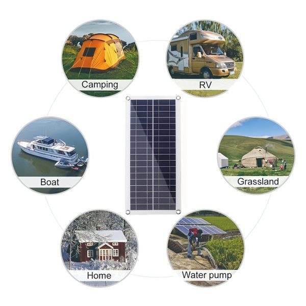 1pc FlexiPower 50W Monocrystalline Silicon Solar Charger Panel, Portable Ultra-Thin Emergency Quick Charge Power Supply for Camping, RV, Boat, Home, Water Pump - 12-18V DC to 5V DC, Non-Removable Photovoltaic Panel