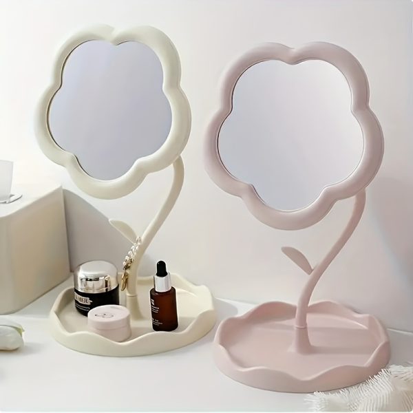 1pc boxed trumpet, flower-shaped cosmetic mirror with high-definition glass and adjustable bracket-very suitable for dressing table-flower-shaped design, room decoration for beauty lovers, dressing table installation, plastic frame,