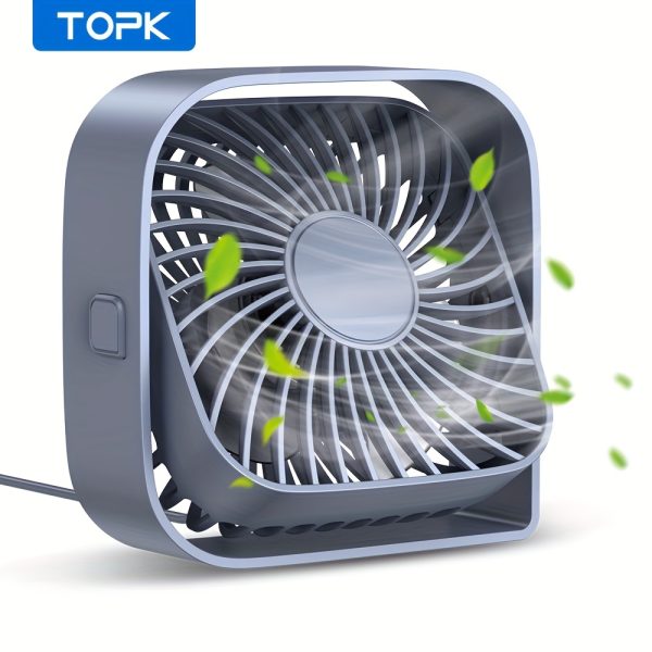 TOPK Personal Desk Fan, 3 Speeds 4 Inch Small USB Portable Fan, Mini Cooling Fan By USB Plug In, 360°Rotatable Silent Desktop Fan For Home Office Bedroom Dorm Indoor Outdoor Summer Gift