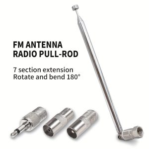 7-Section FM Radio Pull-Rod Antenna with F-Type Female Connector, 75 Ohm Input to 3.5mm Mono Plug - Car & TV Compatible, Durable Metal Construction for Clear Reception, Tv Antenna | Rotatable Antenna | Highquality Antenna, Antenna for Tv